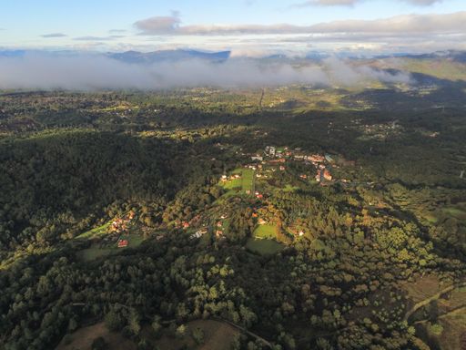 Landscape in village of El Camino de Santiago Spain. Drone Photo.