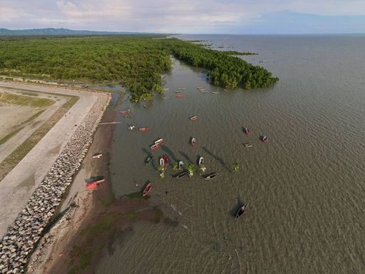 An aerial of boats sailing the Dhamakhali Sea, Chittagong Bangladesh
