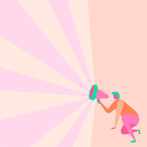 An illustration Of A Person Kneeling Using Megaphone Making New Announcement.