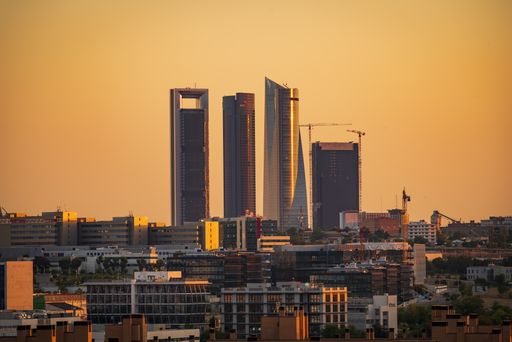 beautiful sunset over the business center of Madrid