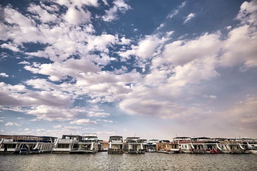 A beautiful scenery of lots of ships in the Lake Powell, Arizona - USA