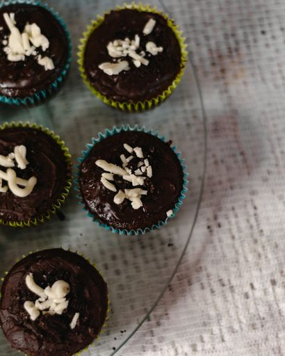 A close up shot of a delicious chocolate cupcakes