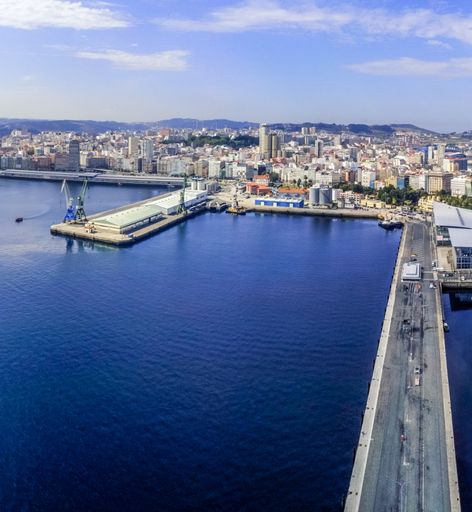 La Coruna. Aerial view in harbor Area . Galicia,Spain. Drone Photo.