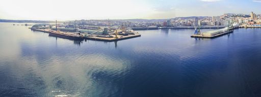 La Coruna. Aerial view in harbor Area . Galicia,Spain. Drone Photo.