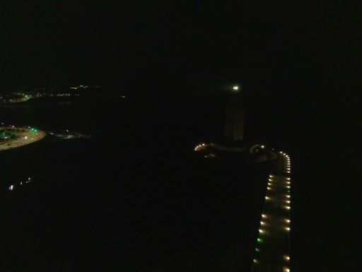 Coruna. Aerial view of Hercules tower at night. Galicia.Spain. Drone Photo .