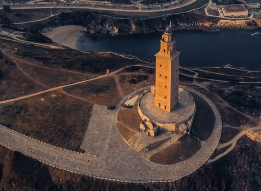 La Coruna. Aerial view in coastal city . Galicia,Spain. Drone Photo.