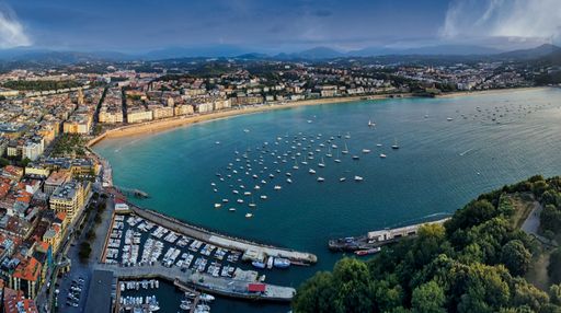 San Sebastian, city of Basque Country. Spain. Drone Photo.