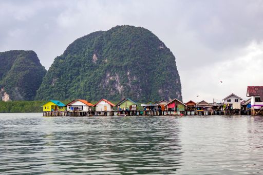 The view of the colorful houses on the shore. Phuket, Andaman Sea, Thailand.