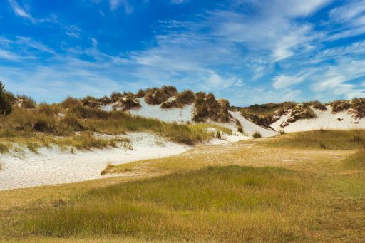 A beautiful shot of a landscape of small hills under a blue sky