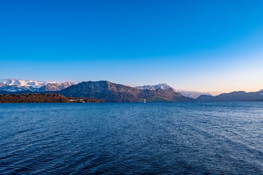 A panoramic view of Lake Lucerne in Meggen, Switzerland