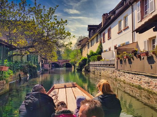 Beautiful river in village of Alsace. France.Europe