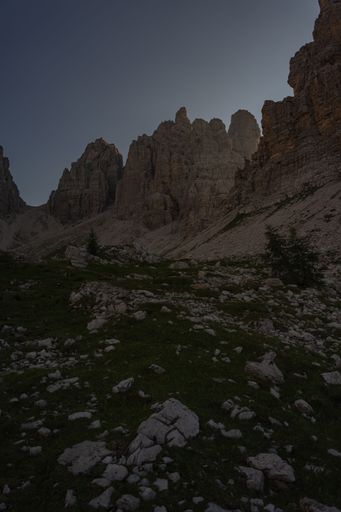 A vertical shot of stone formations of Campanile di Val Montanaia, Friuli Venezia Giulia, Italy