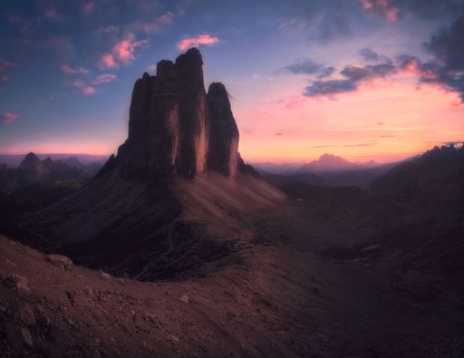 A beautiful landscape of a mountain range on the sunset