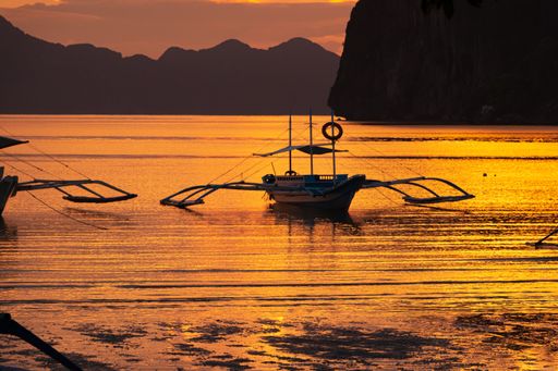 A beautiful view of El Nido, Palawan island in the Philippines at sunset