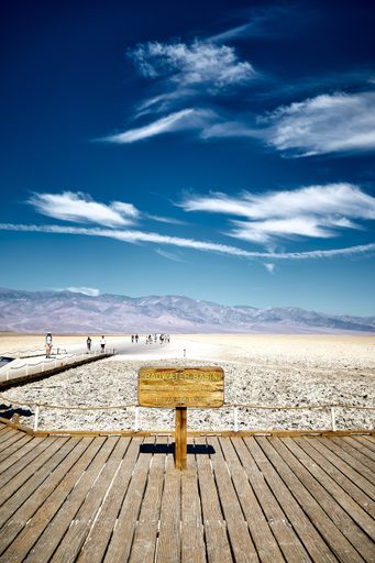 A sunny scenery of the Badwater Basin in Death Valley National Park, California - USA