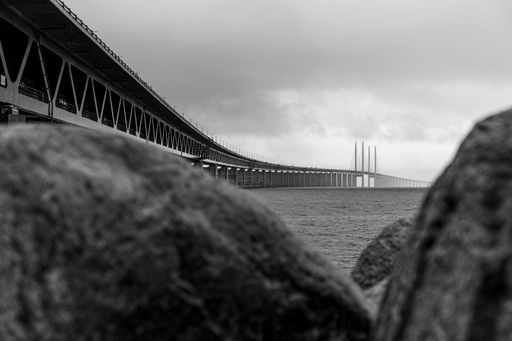 Oresund Bridge disappearing into the mist on a cloudy day