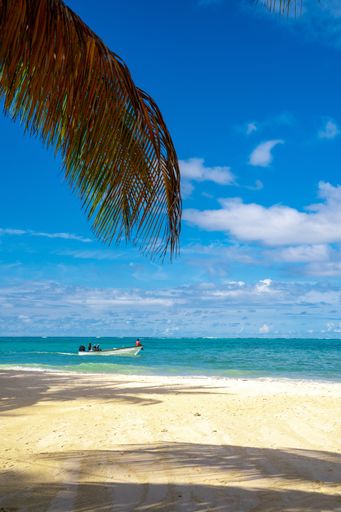 The people sailing on the boat on the ocean under the blue sky