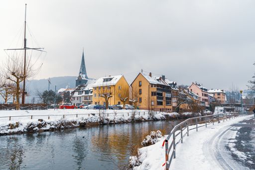 A beautiful winter scene from a small city in southern Germany called Neckargemuend