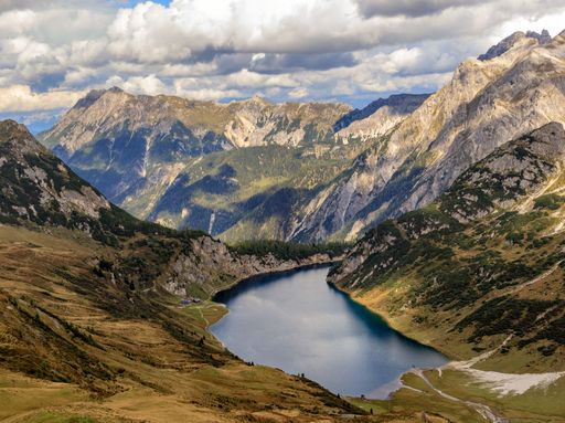 The Tappenkarsee lake in Austria surrounded by mountains