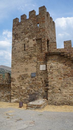 A vertical low angle shot of the buildings from Genoese Fortress in Sudak, Crimea