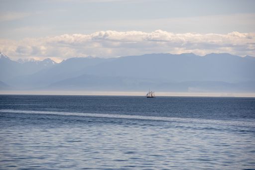 the calm sea with a clear horizon captured on a cloudy day