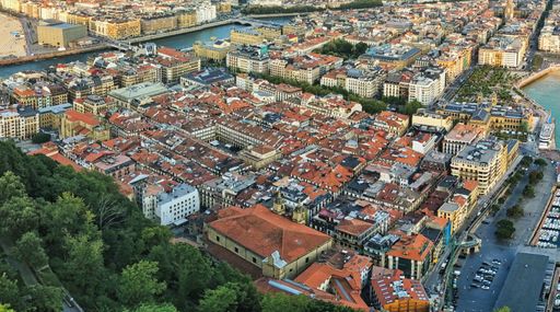 Aerial view in San Sebastian, city of Basque Country. Spain. Drone Photo.