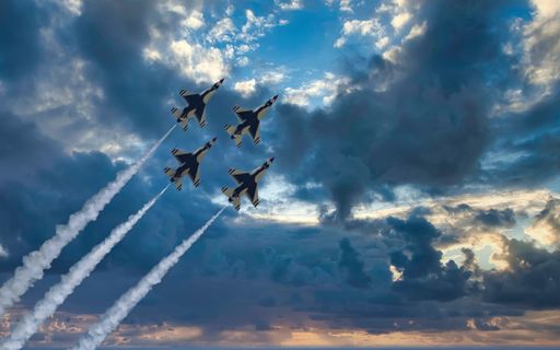 A scenic view of Air Force Falcons flying in the sky in Colorado Springs for graduation