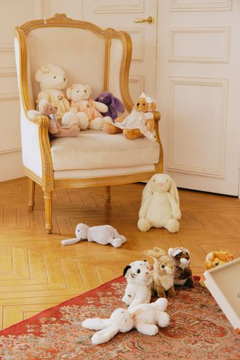 An interior of room surrounded by toys