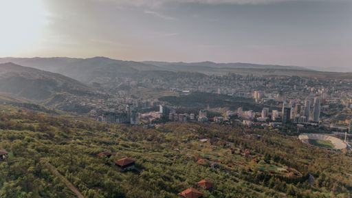An aerial view from the hill of Tbilisi cityscape in Georgia