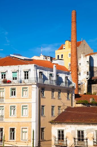 A vertical shot of the Alfama neighborhood in the city of Lisbon