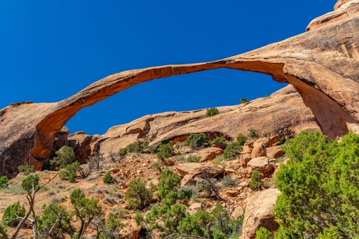 The beautiful geological formation of the rocks in Devil's Garden at Arches National Park in Moab, Utah