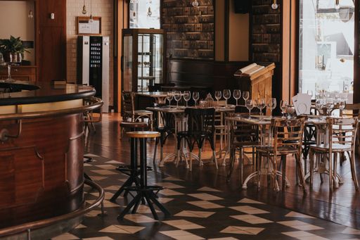 Table set for an event party in a cozy restaurant