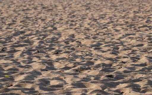 A selective focus shot of footprints on sandy beach