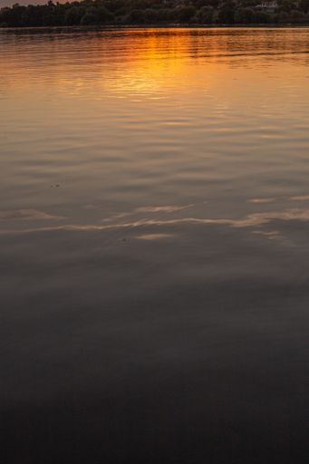 The lake gleaming under the shining sunset
