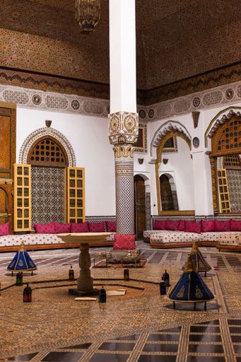 A vertical shot of Mnebhi Palace in Fes, Morocco