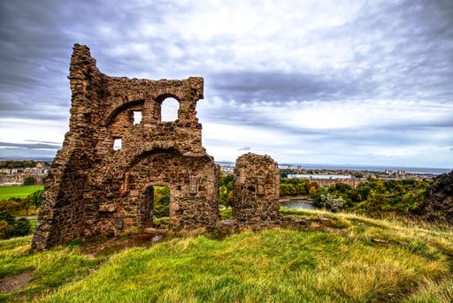 A closeup of the St Anthony's Chapel Ruins in Holyrood Park, Edinburgh, Scotland