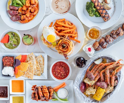 A top view of various tasty dishes