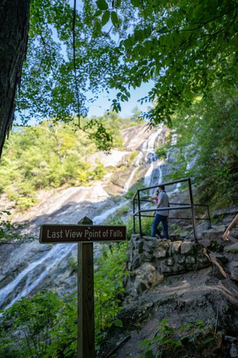 A vertical shot of a sign near Crabtree Falls in Nelson County, Virginia