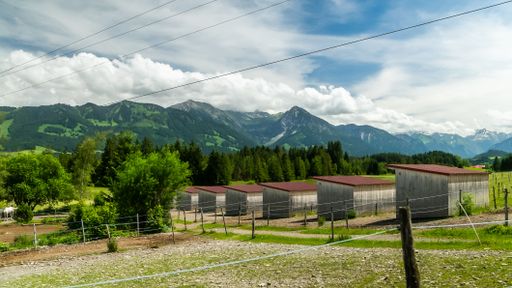 A beautiful view of Bavarian Alps range against a cloudy sky in Allgau, Kempten, Oberstdorf, Germany