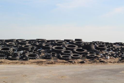 A pile of tires by the road taken in South Dakota