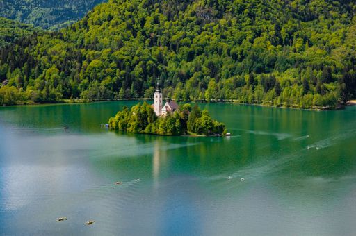 The Lake Bled with St. Mary's Church of the Assumption on the small island