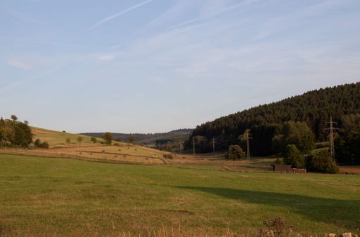 A beautiful rural countryside with mountains during golden hour in Hildfeld, Sauerland, Germany