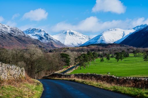 A beautiful landscape of the snow covered mountains of Wasdale Head in the morning