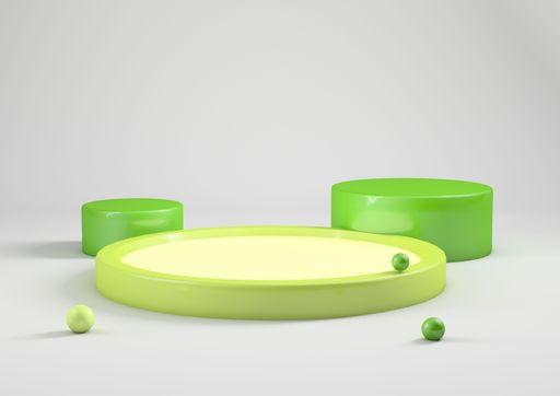 A 3D rendering of a green podium on the grey background