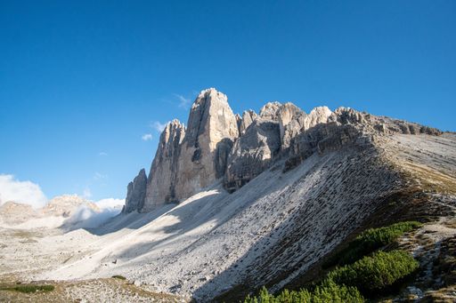 A beautiful shot of an Italian Dolomites with famous Three Peaks of Lavaredo