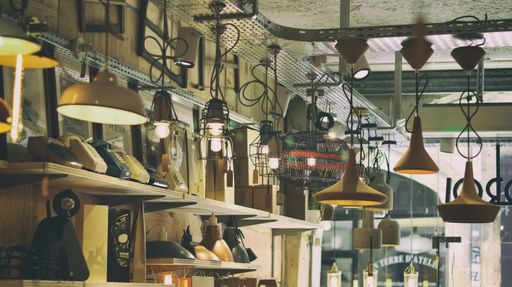 An interior of lamp shop