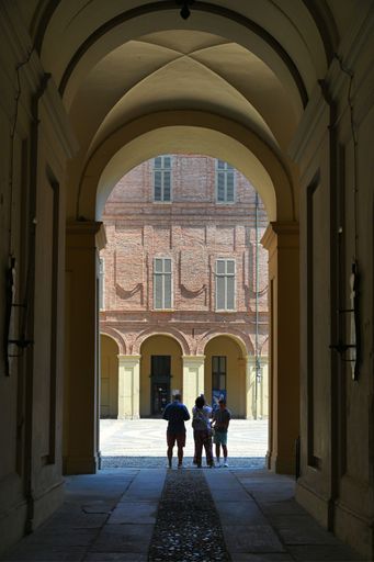 A vertical shot of the inner court of the Royal Palace of Turin.