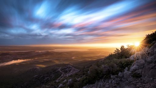 An amazing panoramic shot of the Zrmanja Canyon during a sunset located in northern Dalmatia, Croatia
