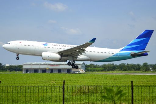 Garuda Indonesia PK-GPS Airbus A330-243 landing at Kualanamu International Airport, Indonesia