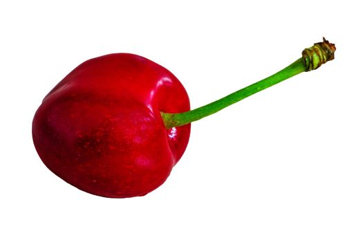 A closeup of a cherry isolated on white background.
